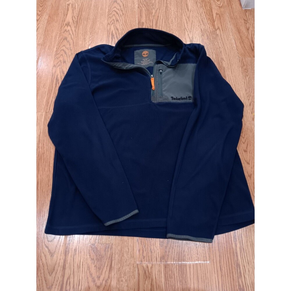 Timberland Men’s XL 1/4 Zip Fleece Pullover Jacket Navy Blue Gray Pocket Gorpcor